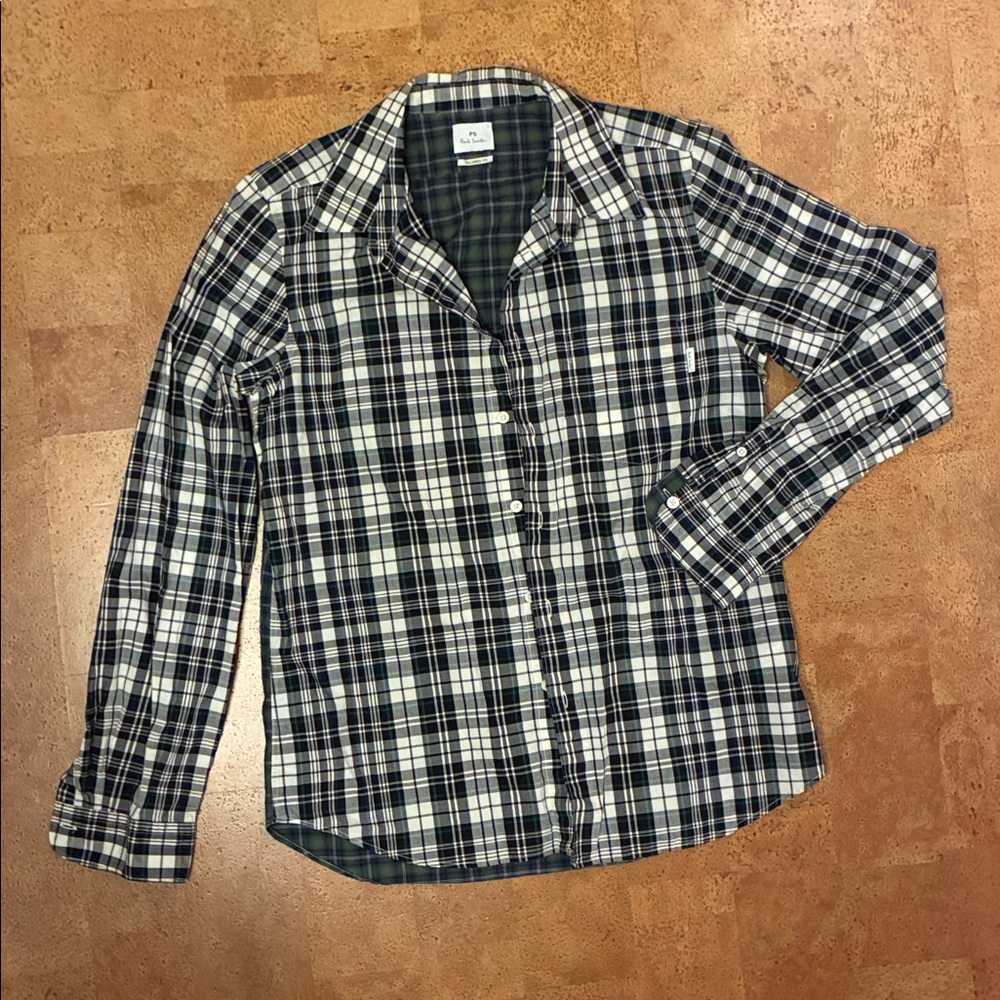 Unique Paul Smith 100% Cotton Plaid Mix Match Long-Sleeve Button-up